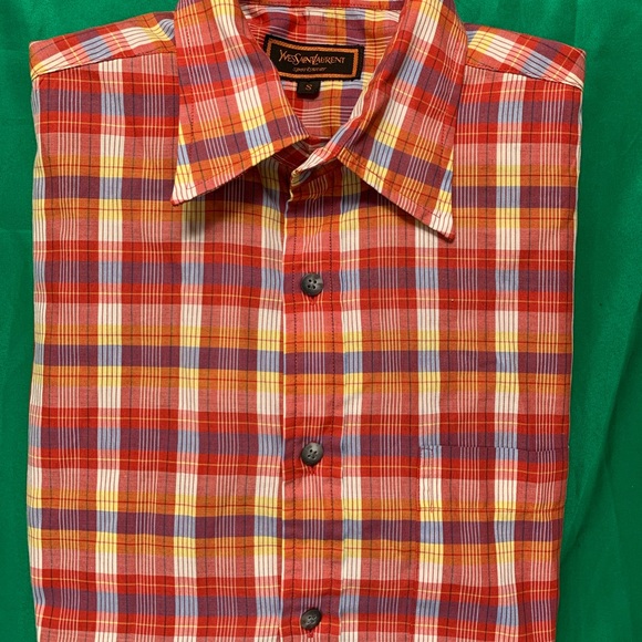 YSl Men’s Vintage Longsleeve Plaid Buttondown Top - Picture 8 of 9
